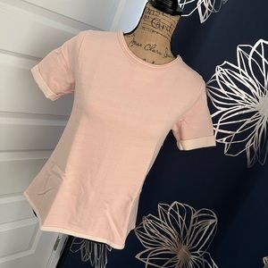 Zara Pink Plush Short Sleeve Sweatshirt, rib trim and zipped-up back